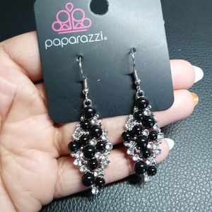 Paparazzi Black Bead & Rhinestone Cluster Earrings